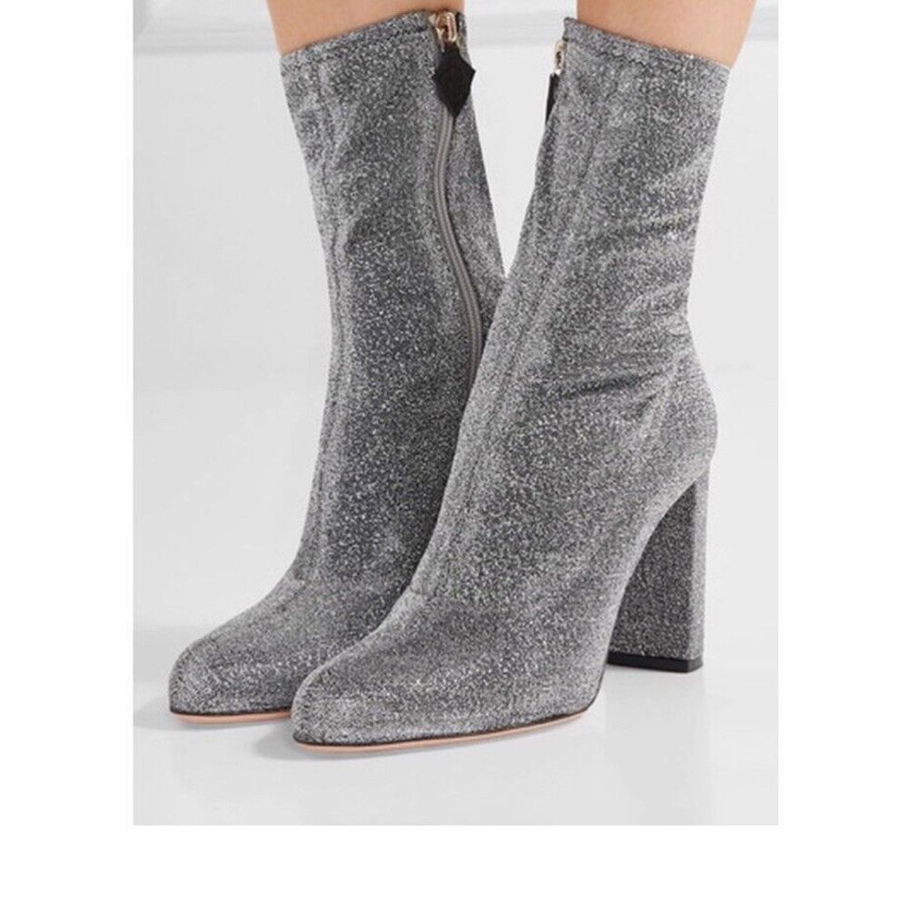 Oskar Tiye Silver Ankle Boots Size 10.5 US / IT 40.5  Block Heel